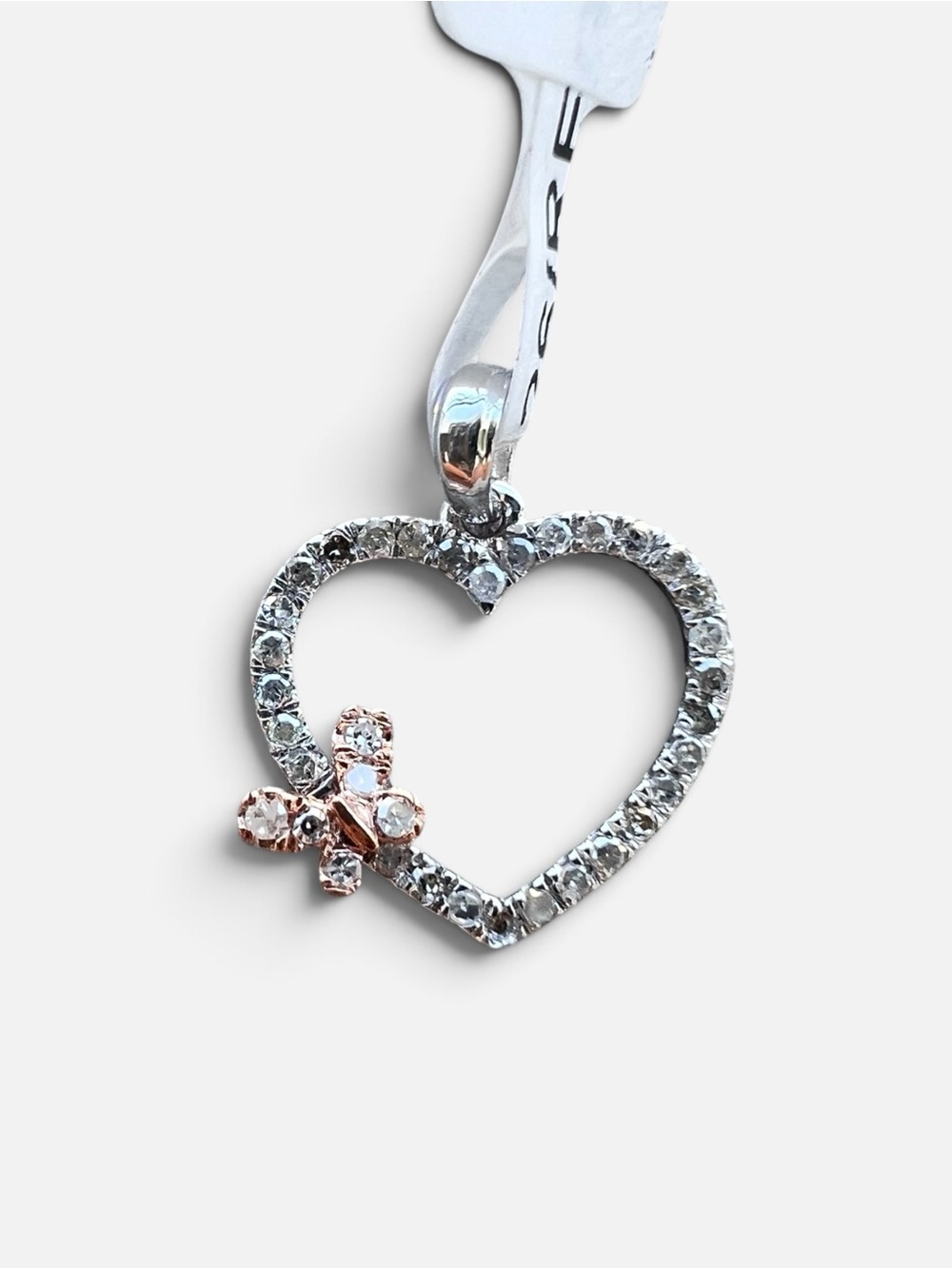 Sterling Silver Two Tone Natural Diamond Heart And Butterfly Pendant